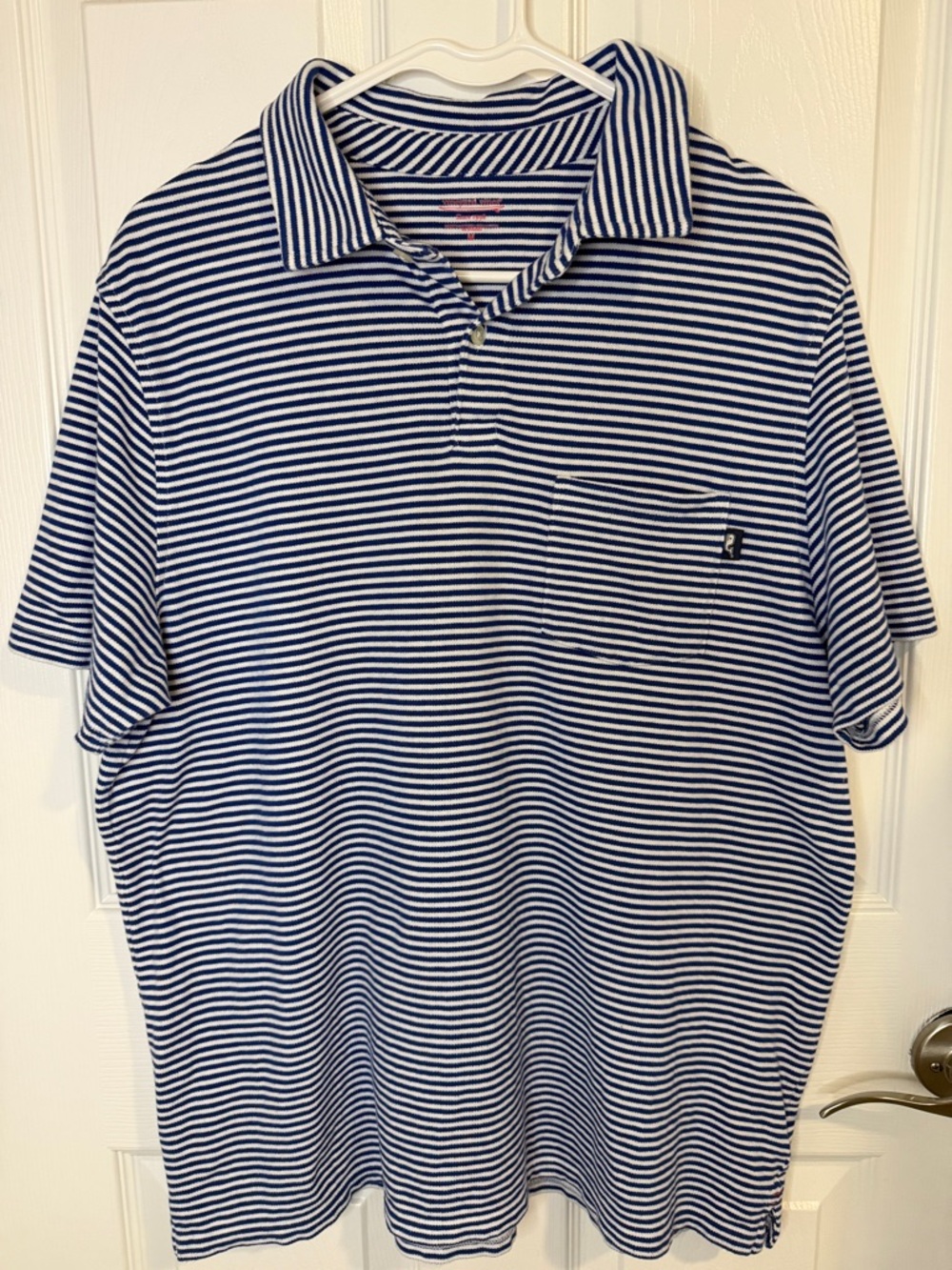 VIneyard Vines classic navy & white stripes front chest pocket and whale logo.